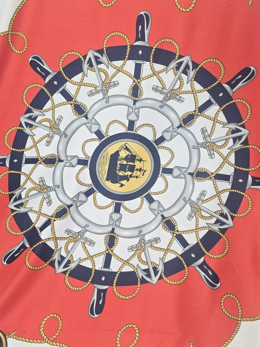 VINTAGE NAUTICAL MULTI-COLORED LADIES SCARF SQUARE SHIPS WHEEL ROBE ANCHOR